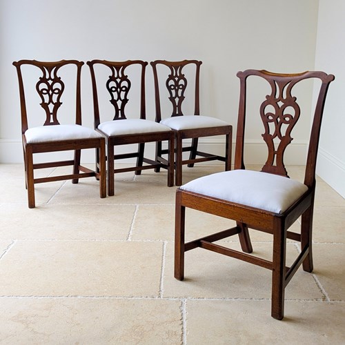 Set Of Four Antique Georgian Chippendale Mahogany Dining Chairs C.1780