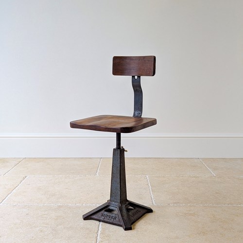 Early 20Th Century Singer Cast Iron & Elm Machinist’S Chair C.1930