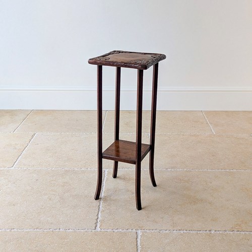 Antique Edwardian Arts & Crafts Oak Two-Tier Plant Stand C.1905