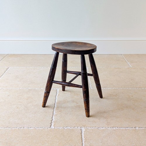Antique Mid-Victorian English Oak Country Stool C.1860