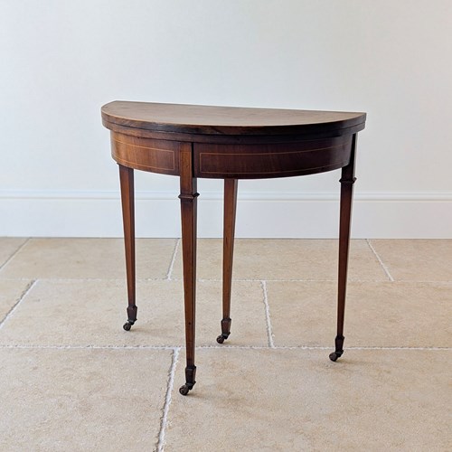 Antique Edwardian Mahogany Demilune Fold-Over Card Table C.1905