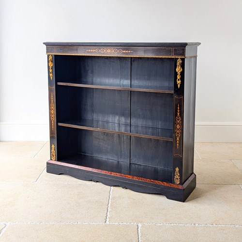 Antique Victorian Ebonised Open Bookcase C.1870