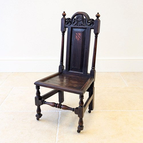 Antique Late Victorian Jacobean Revival Oak Hall Chair C.1890