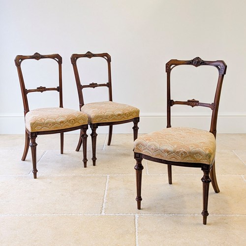 Set Of Three Antique Victorian Neoclassical Mahogany Salon Chairs C.1890