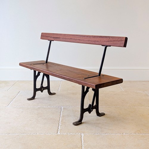 Antique Victorian Mahogany & Cast Iron Reversible Tram Bench C.1890
