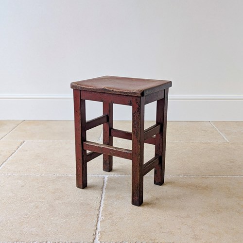 Antique Edwardian Painted Pine Country Stool C.1910