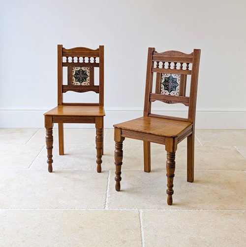 Pair Of Antique Victorian Oak Side Chairs C.1890