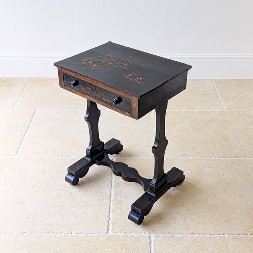 Antique Regency Ebonised Chinoiserie Work Table C.1830