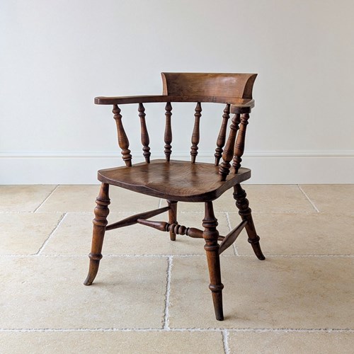 Antique Late Victorian Elm & Beech Captain's Desk Chair C.1880