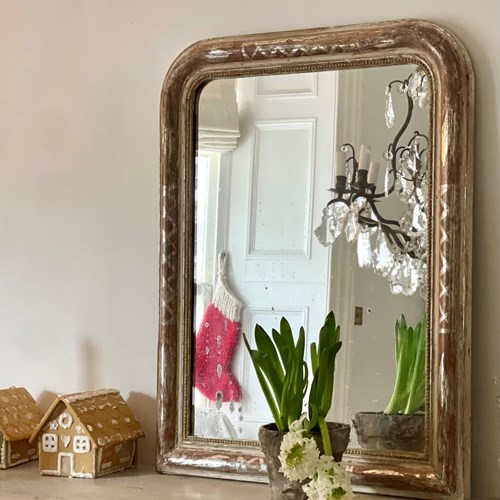 Antique French Silver Gilt Louis Philippe Mirror - Mercury Glass 