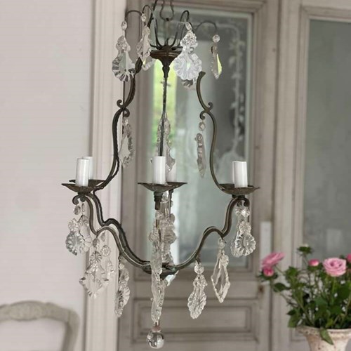Antique French Crystal Cage Chandelier