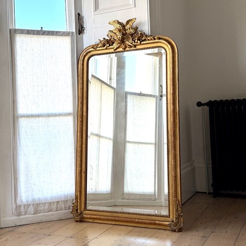 Antique French Gilt Doves Mirror - Bevelled Glass