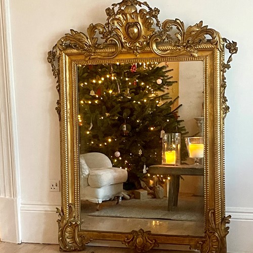 Large Antique French Gilt Mirror C1800 - Mercury Glass