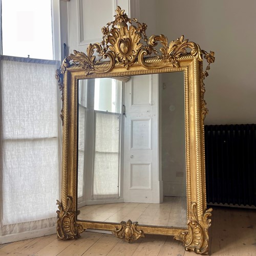 Large Antique French Gilt Mirror C1800 - Mercury Glass
