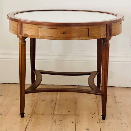 Antique French Marble And Walnut Round Table - Château De Forges