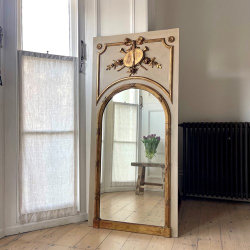 Antique French Gilt And Painted Trumeau Mirror