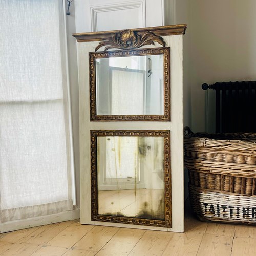 Antique French Gilt And Painted Trumeau Mirror