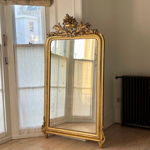 Large Antique French Gilt Mirror - Mercury Glass