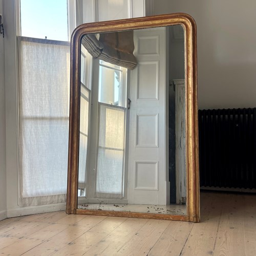 Large Antique French Worn Gilt Mirror