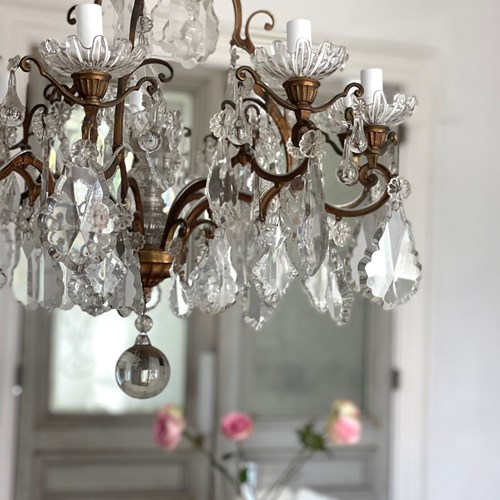 Large Antique French 8 Arm Crystal Chandelier