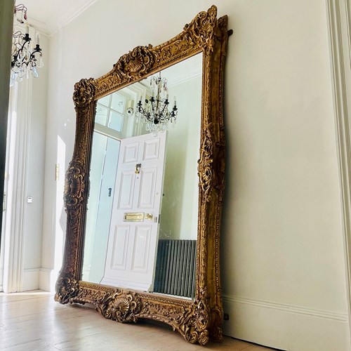 Large Antique French Gilt Wood Leaner Mirror