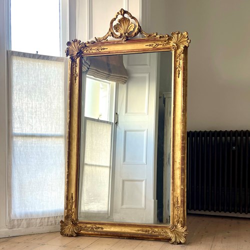 Large Antique French Gilt Leaner Mirror - Mercury Glass