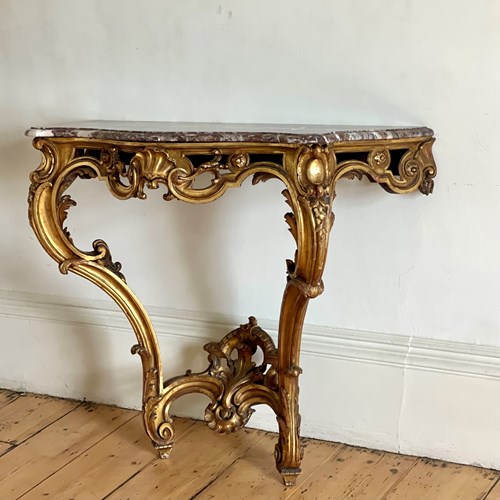 Antique French Louis XV Gilt And Marble Console