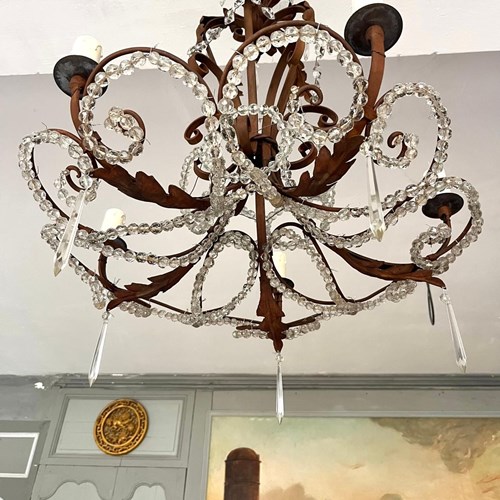 20Th Century Iron And Crystal Chandelier 