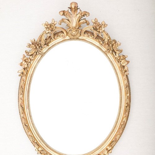 Antique French Louis XVI Giltwood Oval Mirror – 19Th Century