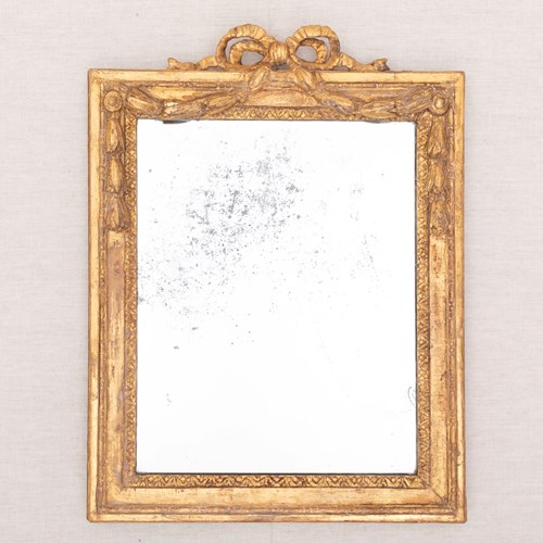 Antique French Louis XVI Style Gilded Mirror – Ribbon Crest - 19Th Century