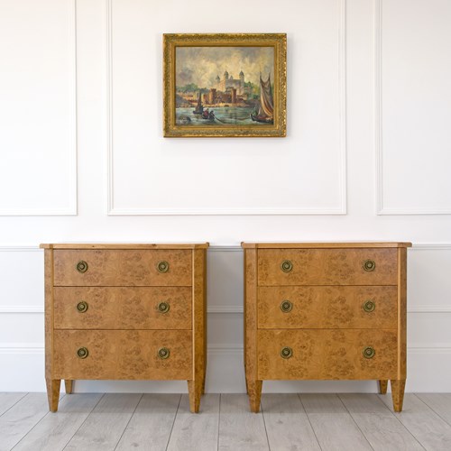 Luxury Burr Veneer Gustavian Chests