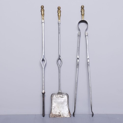 Set of Polished Steel and Brass Fireside Tools