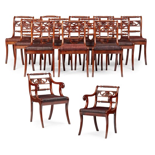 Rare Set Of 14 Regency Mahogany Dining Chairs