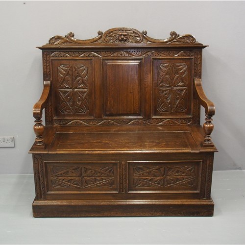 Victorian Carved Oak Hall Bench