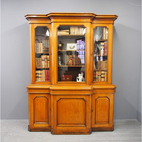 Victorian 3 Door Oak Breakfront Bookcase