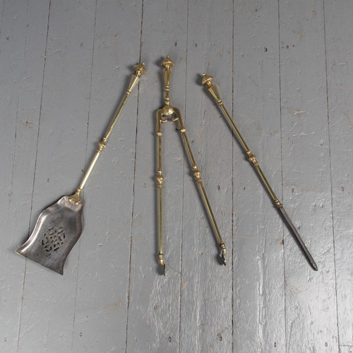 Antique Set of 3 Victorian Cast Brass and Steel Fi