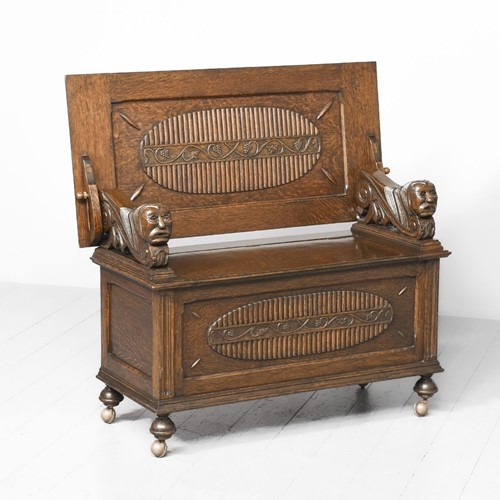 Carved Oak Monks Bench