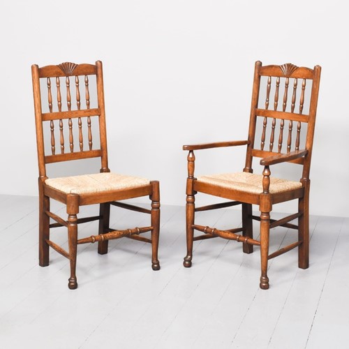 Set Of 10 Quality Oak Country Style Dining Chairs