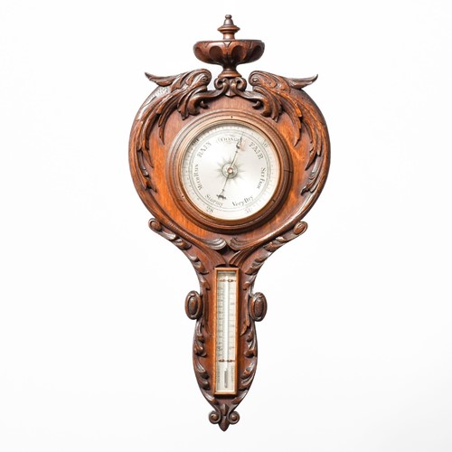 Carved Oak Barometer of Unusual Shape