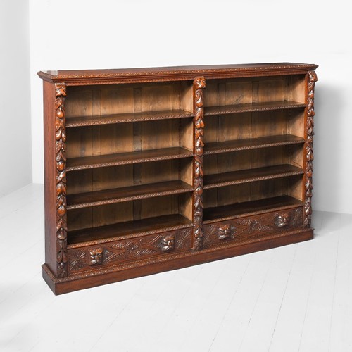 Late Victorian Flemish Carved Oak Open Bookcase