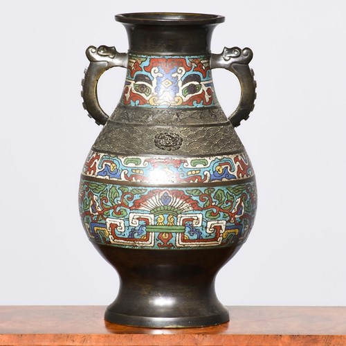 Twin-Handled Chinese Bronze Champleve Vase