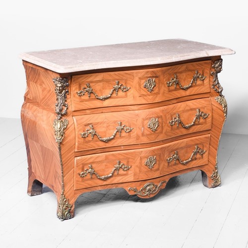 Baroque-Style French Marble-Top Kingwood Commode