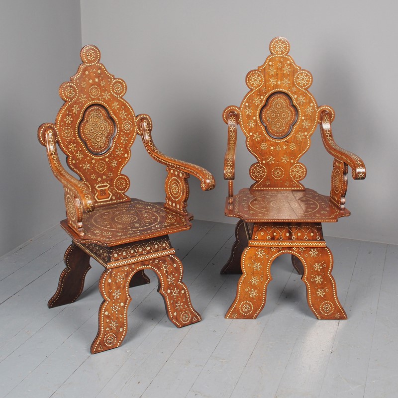 Antique Matched Pair of Damascus Inlaid Chairs-georgian-antiques-1-pair-of-chairs-main-637535858015577850.jpg