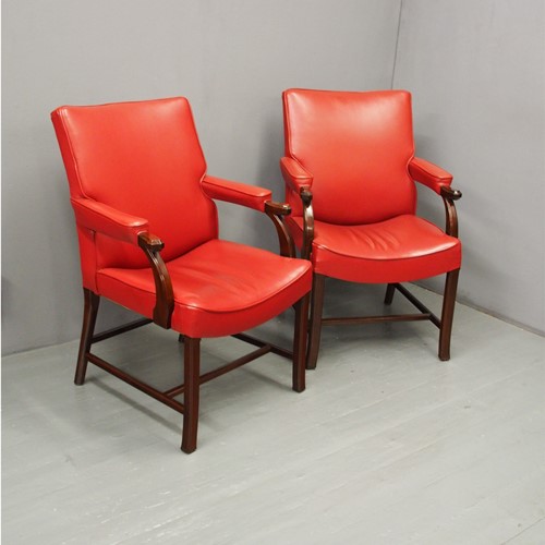 Pair of Red Leather Chairs by Whytock and Reid