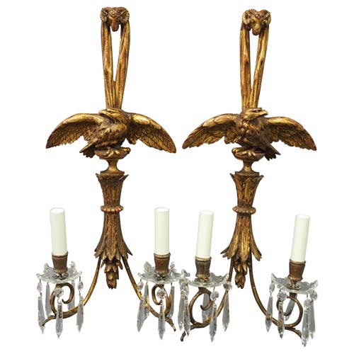 Pair of Carved Giltwood Adams Style Sconces