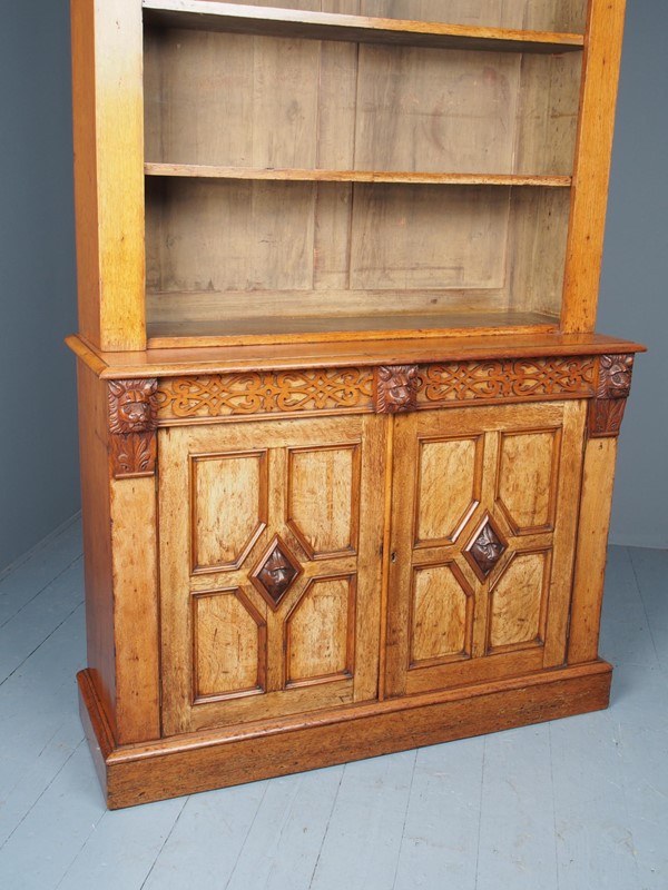 Antique Victorian Golden Oak Open Bookcase-georgian-antiques-13-main-637564124318883879.JPG
