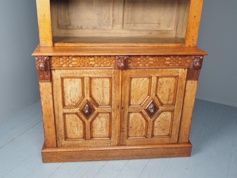 Antique Victorian Golden Oak Open Bookcase-georgian-antiques-14-main-637564124333883991.JPG