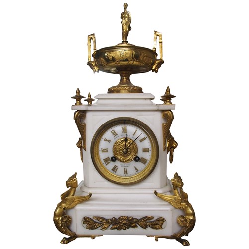 White Marble Mantel Clock by James Ritchie & Son