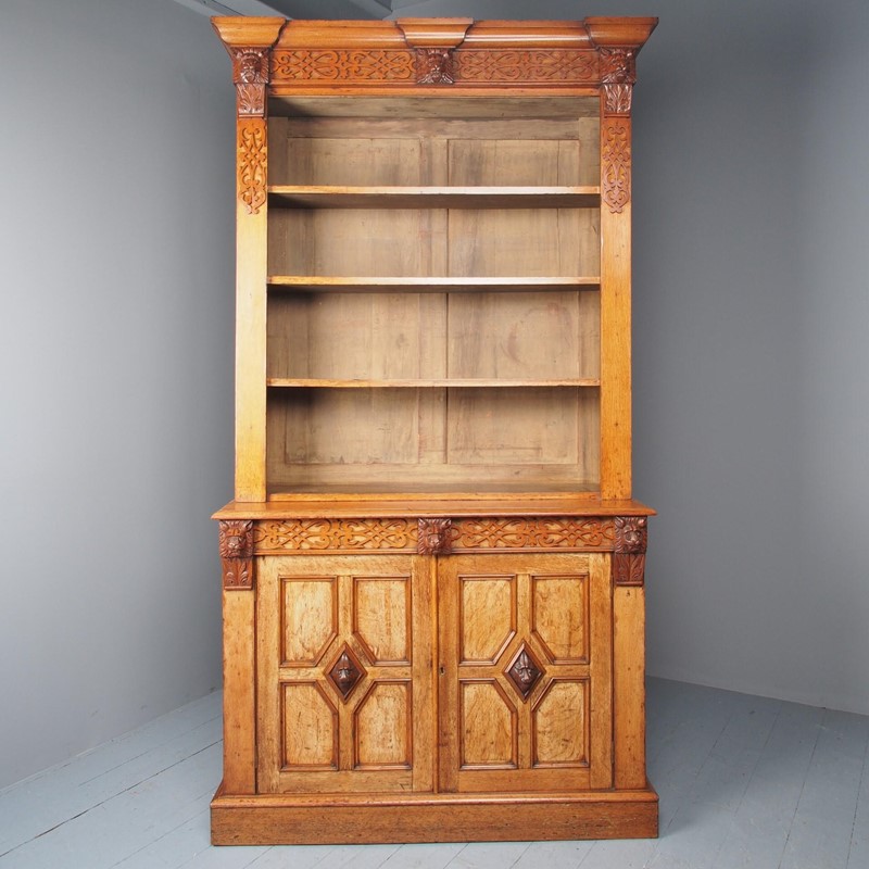 Antique Victorian Golden Oak Open Bookcase-georgian-antiques-2-main-637564124145291591.jpg
