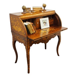 Unusual Dutch Marquetry Cylinder Desk